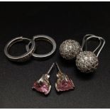 Three Pairs of Different Style 925 Silver Earrings.