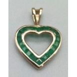 9K YELLOW GOLD EMERALD SET, OPEN HEART PENDANT. TOTAL WEIGHT 0.8G