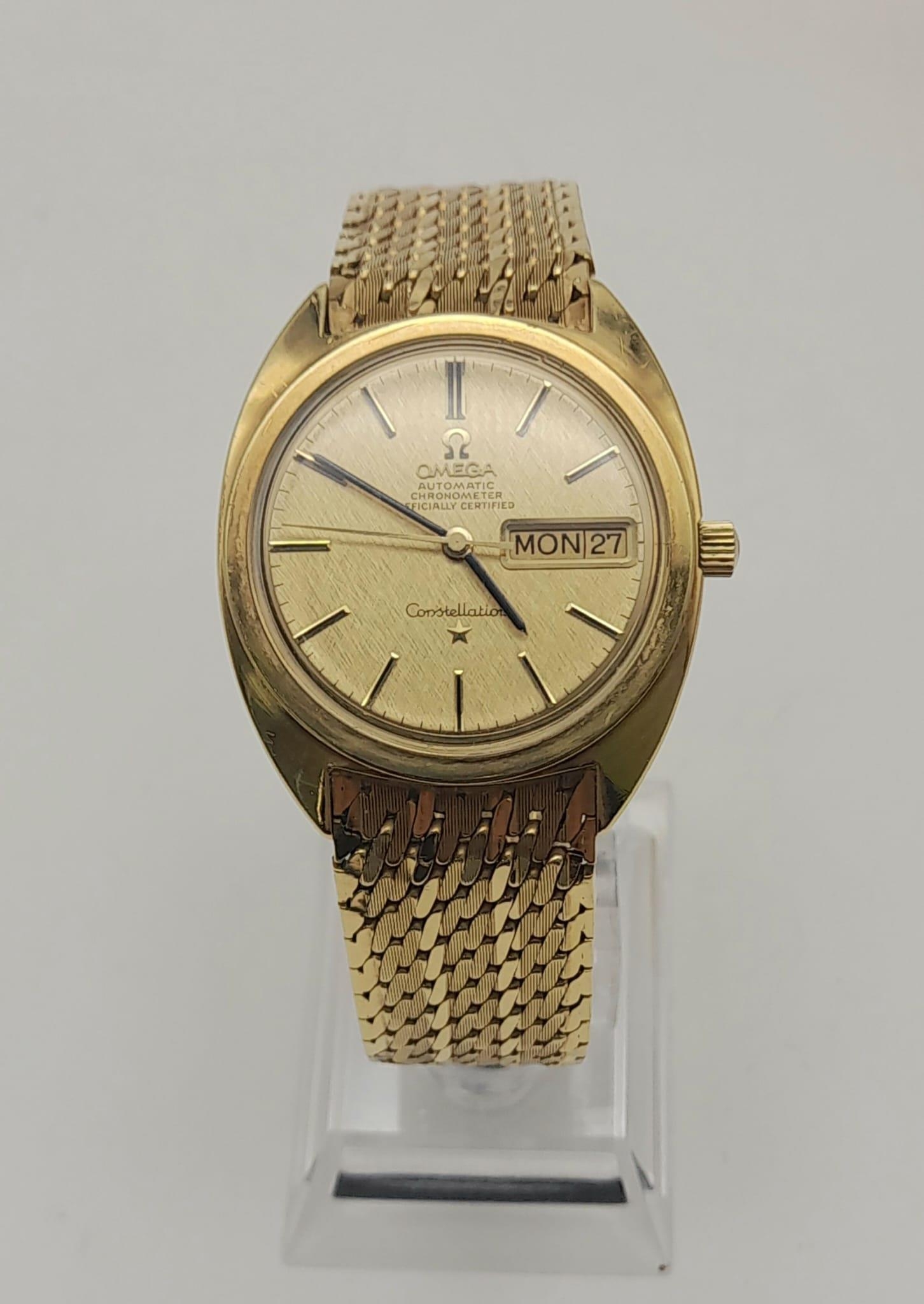 A Vintage 18K Solid Gold Omega Constellation Automatic Gents watch. Solid gold strap and case - - Image 4 of 12
