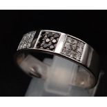 9k white gold black and white diamond band 4.1g Size N (dia:0.27ct)