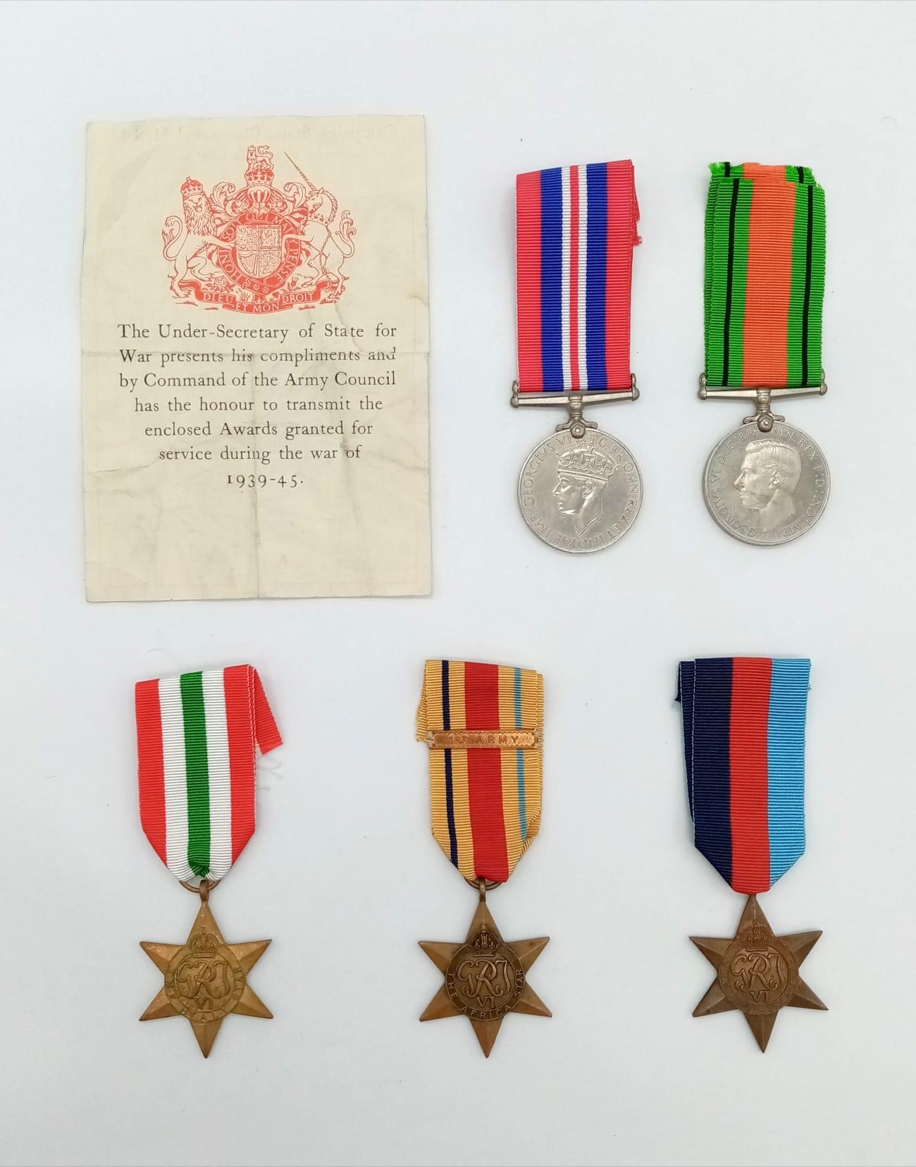 WW2 British 1st Army Medal Group comprising of 3 campaign stars for 1939-45, Africa with 1st Army
