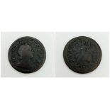 A 1723 George I Copper Halfpenny Coin - NF. London mint. S3660