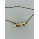 9 carat GOLD CHAIN NECKLACE having the name CLAIRE at centre. 4.2 grams. 40 cm.
