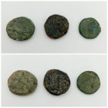 Three Ancient Greek Bronze Coins. A/F