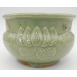 A RARE ANTIQUE CHINESE BUDDHIST CELADON CENSOR WITH EXCEPTIONAL LOTUS FLOWER AND LEAF DESIGN . CIRCA