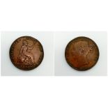 An 1858 Bronze Victoria (young head) Farthing. London mint. Very fine. S3950.