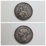 An 1854 Victoria Halfpenny Coin - Fine. S3949