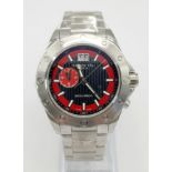 A Raymond Weil 8200ST Gents Watch. Stainless steel strap and case - 44mm. Red and black dial with