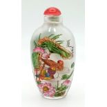 An Asian Bird and Floral Decorative Glass Perfume Bottle. 8cm