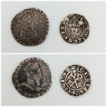 A Parcel of 2 Antique Silver Hammered German Coins, One dated 1549, other date unidentified.