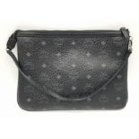 An MCM Soft Leather Clutch/Handbag. Monogram textured exterior. Checked pattern interior. 28cm