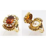 An Incredible Vintage 18K Yellow Gold Citrine and Pearl Watch Conversion Ring. An absolute