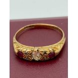 Antique 18 carat GOLD, DIAMOND and RUBY RING. Shank slightly out of shape. 2.9 grams. Size N.