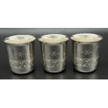 SET OF 3 STERLING SILVER CUPS HALLMARKED EDINBURGH HAMILTON & INCHES ENGRAVED ON FRONT EST 1815 400G