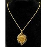 An Antique 1895 Queen Victoria 22k Full Gold Sovereign. Set in a 9k yellow gold pendant setting - on
