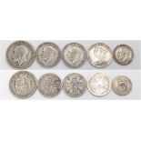 A Parcel of 5 Pre-1947 Silver Coins Comprising; 1899 Victoria Florin, 1920 George V Half Crown, 2