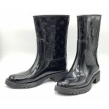 A Pair of Louis Vuitton Women's Black Rubber Wellington Boots. Size 39. In good condition but please