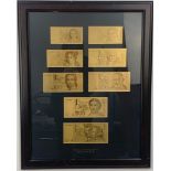 A 24K Gold Plated German Bank Note Set. Ten notes in frame - 52cm x 56cm.