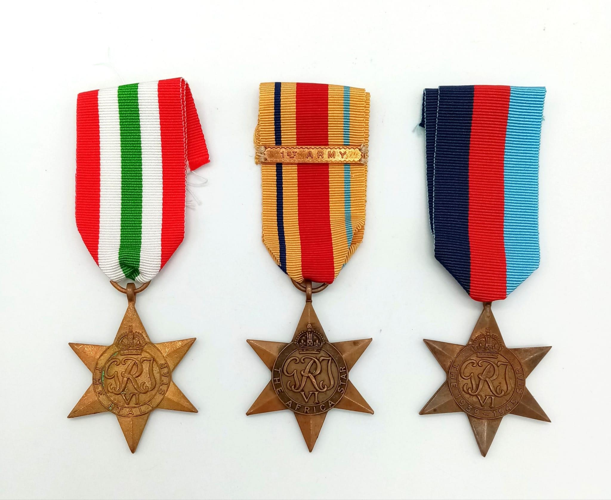 WW2 British 1st Army Medal Group comprising of 3 campaign stars for 1939-45, Africa with 1st Army - Image 2 of 7