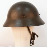 WWII Japanese Army Helmet Tea green paint in rare original VGC. interior hand loomed Hemp liner &