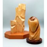 Two Wood Sculptures From The Gibbs Collection. Entwined - 24cm and Misty Towers - 37cm.