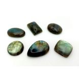 Lot of 6 Pieces 152.99ct Natural Labradorite, in a Cabochon mixed cut.