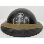 WW2 British General Post Office Non Conductive Fibre Helmet worn by line laying crews.