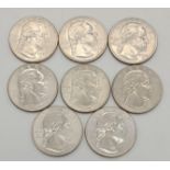 Eight Uncirculated USA Quarter Dollar Coins - four different designs.