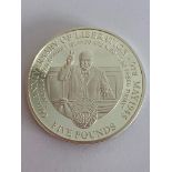 SILVER £5 COIN minted in 2005 to celebrate the anniversary of the end of World War II and the