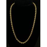 A Vintage 9k Yellow Gold Rope Chain/Necklace. 44cm. 9.52g