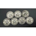 A Rare Full Set of 7 Fine Condition WW2 Silver One Shilling Coins 1939- 1945 Inclusive (500 silver