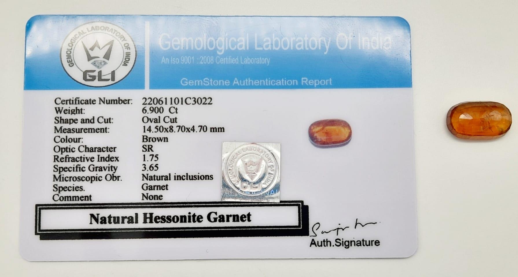 A 6.90ct Faceted Natural Hessonite Garnet, in an Oval Shape cut. Come with the GLI Certificate. - Image 6 of 6