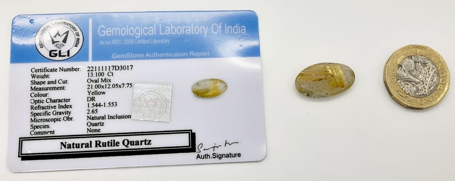 A 13.10ct Natural Rutile Quartz, in an Oval Shape cut. Come with the GLI Certificate - Image 8 of 8