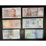 A Rare Set of 6 Mint Condition World Bank Notes Plus 1 Antique Coin Comprising; 1) An Indian Mohatma