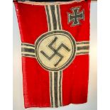 A WW2 German Kriegsmarine U-Boat Flag. There looks to be some remnants of a makers mark on the white