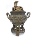 A Late Qing Dynasty Three Piece Bronze Censer. Rat at the apex overseeing a good harvest. 26cm tall.