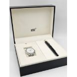 A Montblanc Tradition Watch and Pen Set. Chronograph quartz gents watch with stainless steel strap