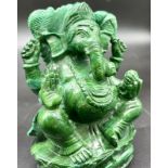 A Green Aventurine Ganesha Figure. Slightly damaged at base so a/f. 14cm tall. 852g
