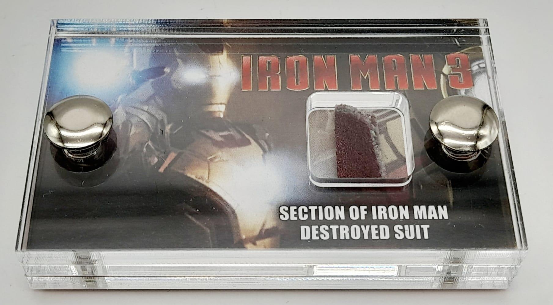 A Section of Iron Man's Suit from the Iron Man 3 Movie. Comes in a display case with a built in