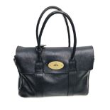 A Classic Mulberry Large Black Leather Handbag. Gilded hardware. Spacious interior with large zipped