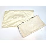 A Jean Paul Gaultier Beige Leather Scale-Effect Handbag. White leather interior with multiple