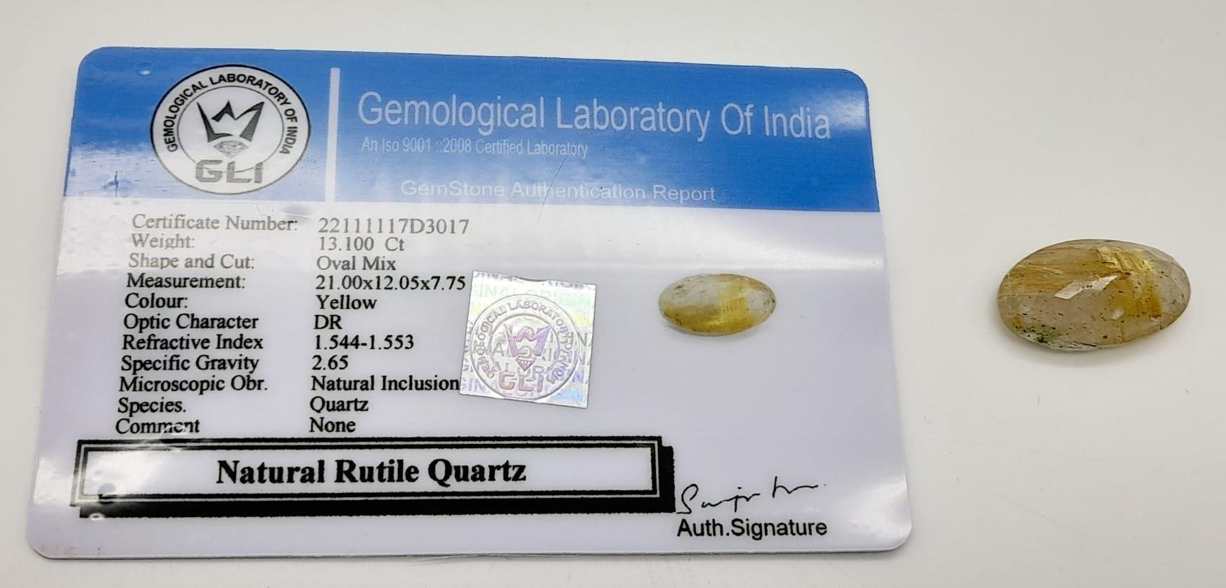 A 13.10ct Natural Rutile Quartz, in an Oval Shape cut. Come with the GLI Certificate - Image 7 of 8