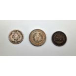 A USA 1883 Silver Nickel, an 1871 Silver Dime and an 1865 One Cent Coin.