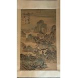A Chinese Ink and Watercolour Landscape Scroll Artwork Attributed to Tang Dai (1673-1752). Inscribed