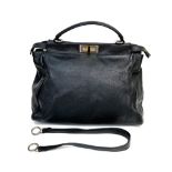 A Fendi Black Leather Double Compartment Hand/Shoulder Bag. Silver and gold tone hardware.