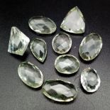 A lot of 34.75 Ct Faceted Transparent Clear Green Amethyst Gemstones