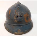 WW1 French 1915 Mle Casque Adriane Helmet. Badged to the Infantry. Original Paint & Liner.