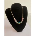 SILVER TWIST NECKLACE mounted with Silver Pandora style charms in shades of pink and green