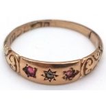 An Antique Victorian 18K Gold Ruby and Diamond Ring. Size P 1/2. 2.1g total weight.