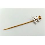 An Antique 9K Yellow and White Gold Decorative Regal Stickpin. Comes in original Goldsmiths box.